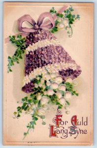 Christmas Postcard For Auld Lang Syne Ringing Bell Covered Flowers Barton WI