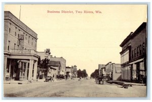 c1910 Business District Exterior Building Two Rivers Wisconsin Vintage Postcard