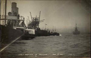 Battleships Ships British Navy HMS Coquette Collision c1900s Real Photo Postcard