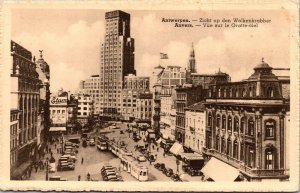 Vtg Belgium Zicht op den Wolkenkrabber Antwerpen Old View Postcard