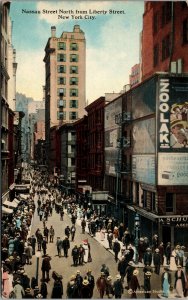 Vtg 1910s Nassau Street North from Liberty Street New York CIty NY Postcard