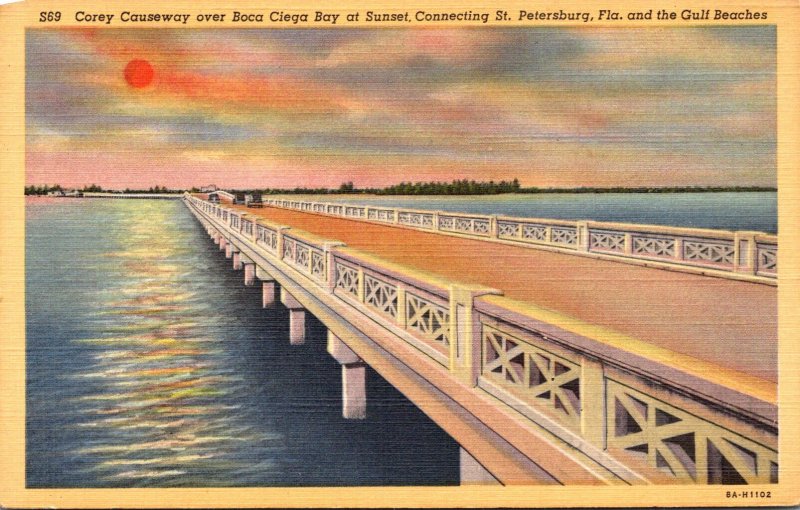 Florida St Petersburg Corey Causeway Over Boca Ciega Bay At Sunset Curteich