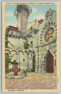 Riverside California~St Francis Chapel Shrine Of Aviators~1940s Linen Postcard