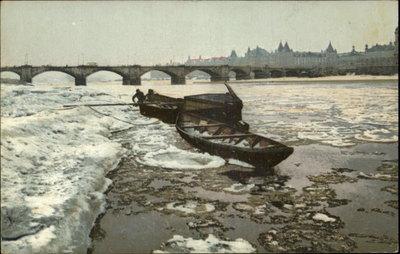 Dresden Germany Boats Bridge Winter Scene c1910 Postcard