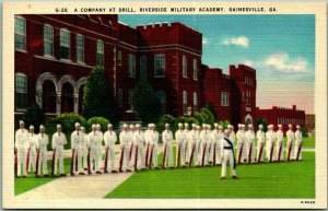 Gainesville Georgia Postcard RIVERSIDE MILITARY ACADEMY Company at Drill Linen 