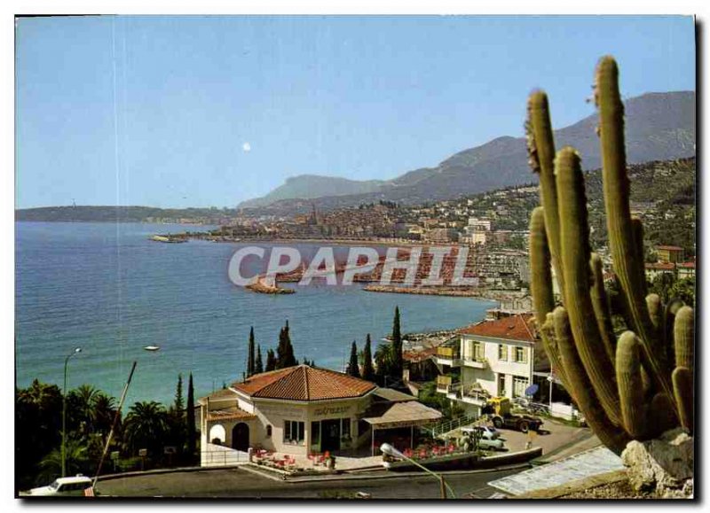 Postcard Moderne Menton General view on the New and Old Port management of Fr...