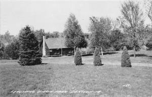 Denison Iowa~Union Park Scene~Log Cabin by Trees~1950 Real Photo Postcard