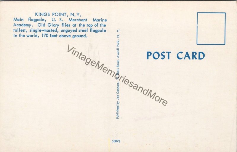 Main Flagpole US Merchant Marine Academy Kings Point NY Postcard PC255