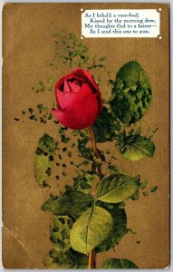 Beautiful Red Rose Flowers Poem Gilded Posted Postcard