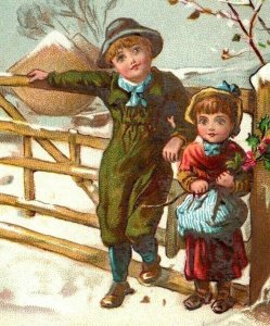 1880's A Glad Christmas Winter Snow Farm Children P173