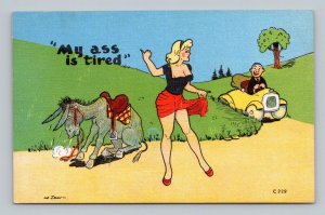 Risque Comic Woman Has Tired Ass Artist Signed Harry Dean UNP Linen Postcard M1