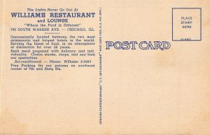 Williams Restaurant and Lounge, Chicago, IL, Early Linen Postcard, Unused 