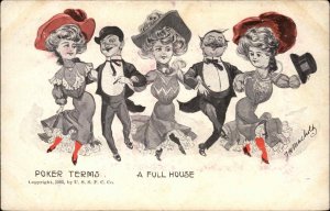 JH Macholy Poker Terms Full House Couples Dancing c1910 Vintage Postcard