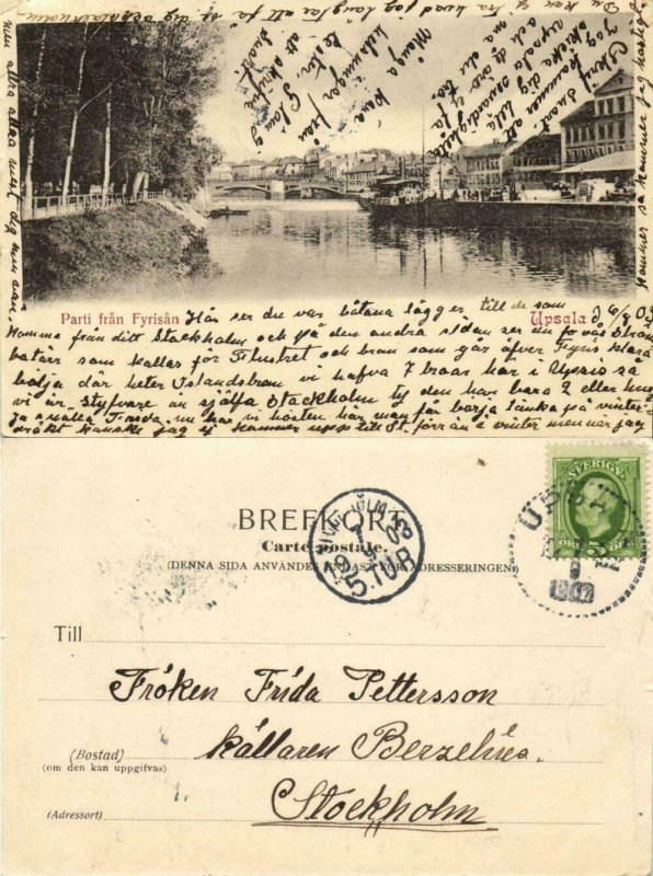 sweden, UPSALA, Parti från Fyrisån (1903) Postcard