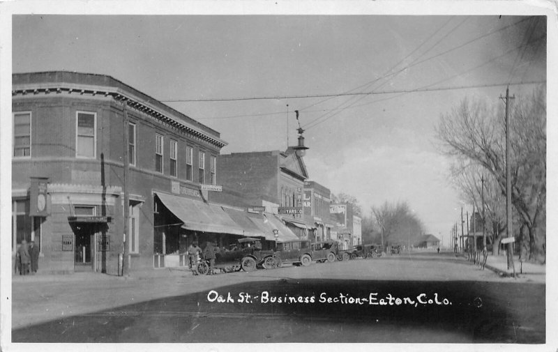 J16/ Eaton Colorado RPPC Postcard c1925 Oak Street Stores Automobiles 74