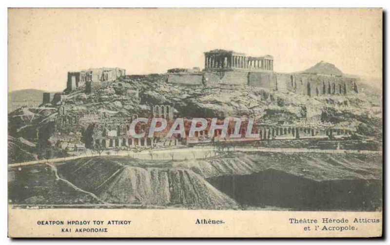 Old Postcard Athens Herod Atticus Theater And & # 39Acropole