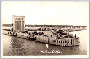 Mackinaw City Michigan 1950s RPPC Real Photo Postcard Ferry Boat Dock