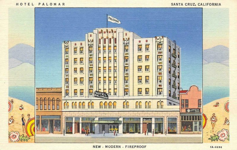 HOTEL PALOMAR Santa Cruz, CA c1940s Vintage Linen Postcard