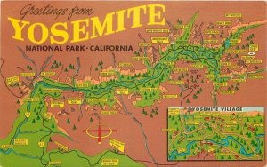 1950s California Yosemite map attractions National Crocker Postcard 22-11453