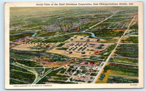 EAST CHICAGO-INDIANA HARBOR, IN ~ Aerial View SHELL PETROLEUM 1939  Postcard