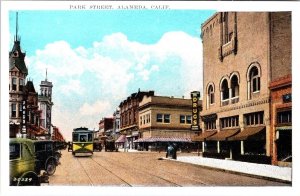 Alameda CA California PARK STREET SCENE Drug Store/Candy/Cigars ca1920s Postcard