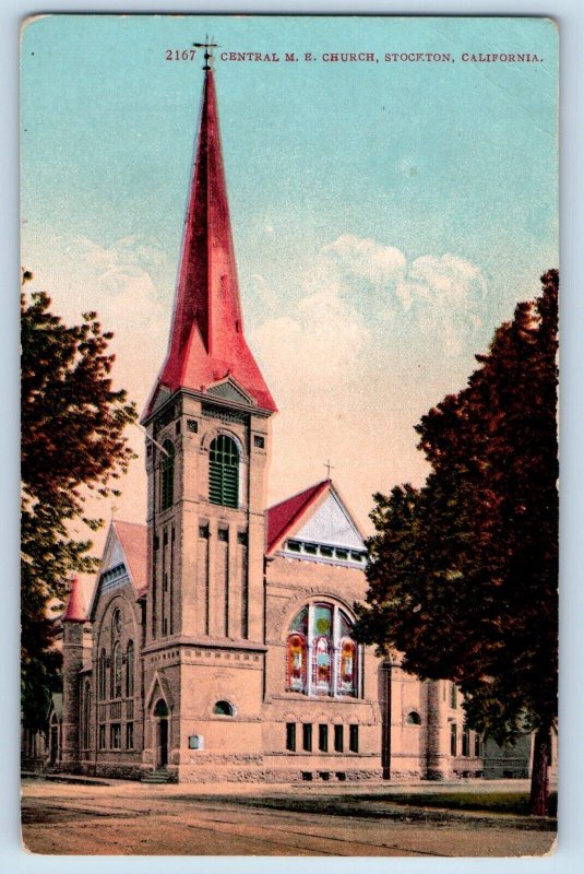 Stockton California CA Postcard Central ME Church Building Exterior 1910 Vintage