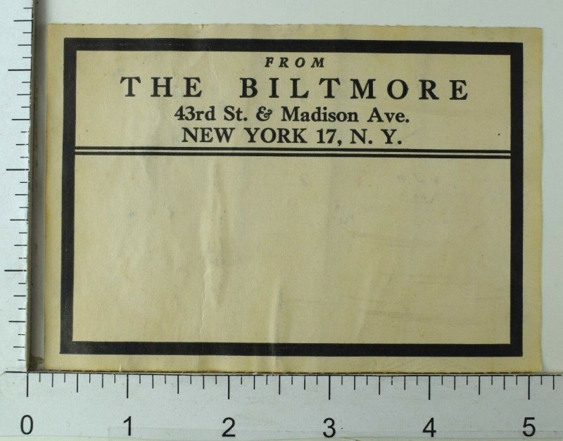 1930's-40's The Biltmore Hotel New York Vintage Luggage Label Poster Stamp E10