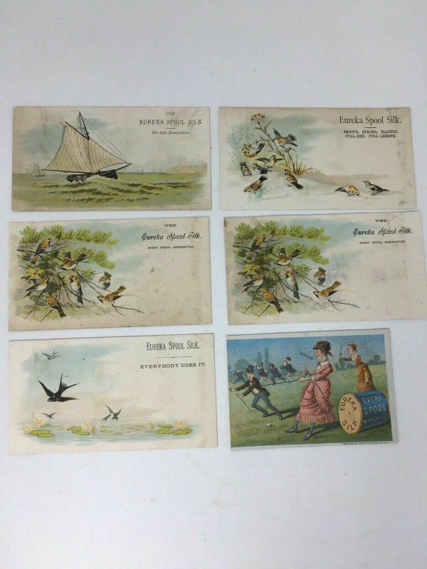 Lot of 6 Eureka Spool Silk Victorian Trade Cards  Advertising