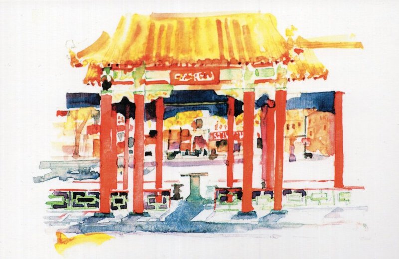 Hing Hay Park Seattle Washington Stunning Sketch Painting Postcard