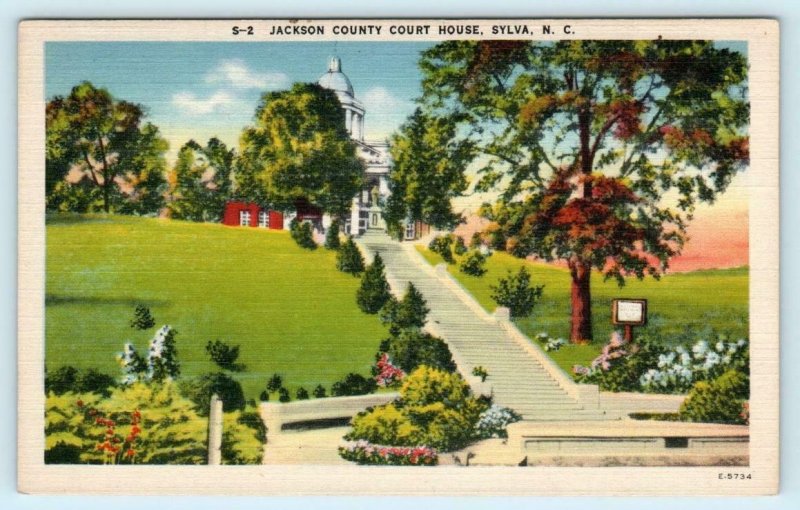 SYLVA, North Carolina NC ~ Jackson County COURT HOUSE ca 1940s Linen Postcard