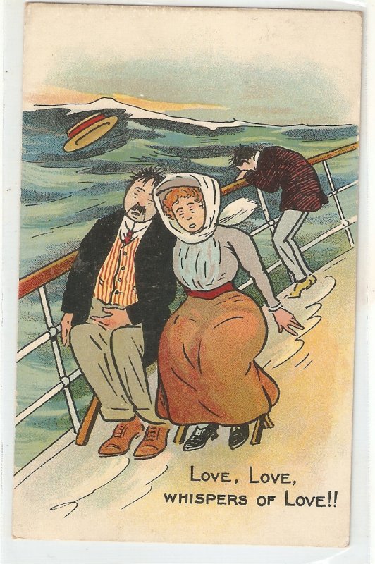 Love, love. Whispers of love!! Humorous vintage English postcard