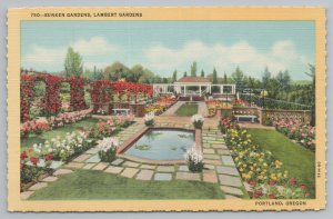 Linen~Air View Sunken Gardens & Lamber Gardens Portland Oregon~Vintage Postcard