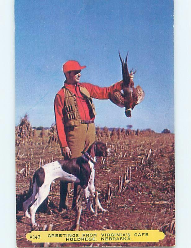 Pre-1980 Hunting RETRIEVER DOG WITH BIRD HUNTER Holdredge Nebraska NE hn4317