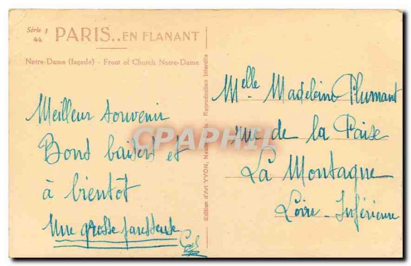 Old Postcard Paris Strolling Notre Dame Facade