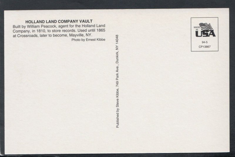 America Postcard - Holland Land Company Vault, Mayville, New York RS19859