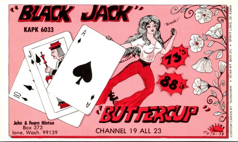 QSL Card KAPK6033 Black Jack and Buttercup John & Fearn Hinton Ione Washington