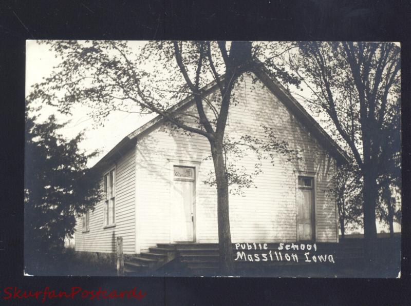 RPPC MASSILLON IOWA PUBLIC SCHOOL BUILDING VINTAGE REAL PHOTO POSTCARD