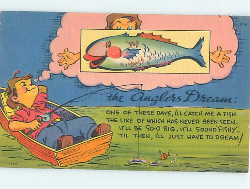 Linen comic SLEEPING FISHERMAN DREAMS OF CATCHING BIG FISH HJ2013