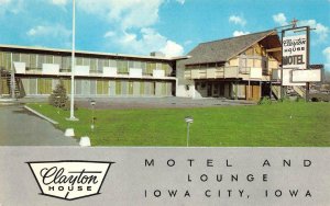 CLAYTON HOUSE MOTEL Tree House Lounge Iowa City, IA Roadside ca 1960s Postcard