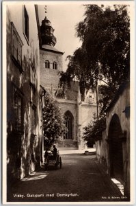 Visby Gatuparti Med Domkyrkan Gotland Sweden Real Photo RPPC Postcard