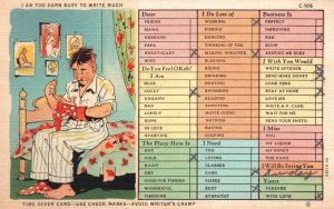 Vintage Postcard 1909 Time Savers Card Using Check Marks Correspondence Card Man 