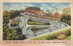 Postcard 1940s Maryland Glen Echo Amusement Motor Boats Teich MD24-2030