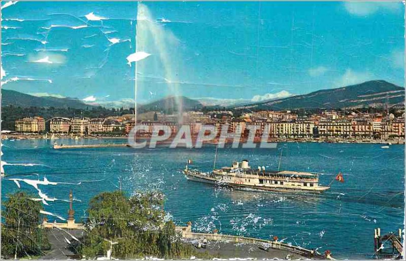 Postcard Modern Rade Geneva Jet d'Eau 120m and 4810m Mont Blanc