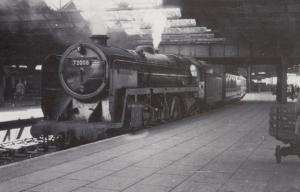 72008 Clan MacLeod Glasgow Train in Cheshire Station Lancashire Railway Postcard