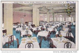 New Jersey Atlantic City Dining Room Interior Colton Manor 1936