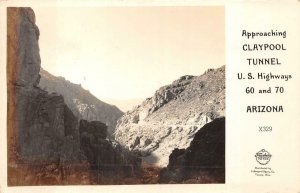 RPPC APPROACHING CLAYPOOL TUNNEL HWY 60 & 70 ARIZONA REAL PHOTO POSTCARD 1940s