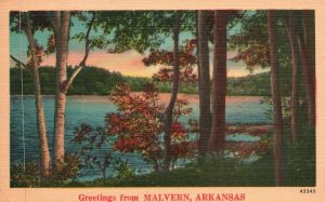 Vintage Postcard 1920's Greetings From Malvern Lake at Sunset Scene Arkansas AR