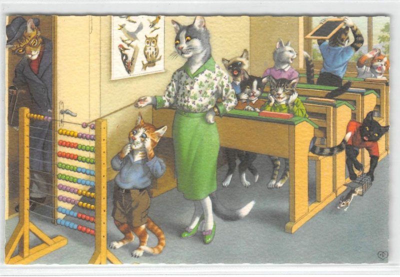 Cats Classroom Students Mainzer Belgium #4914 Vintage Fantasy Anthropomorphic