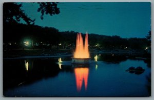 Postcard Montreal Quebec c1965 Lafontaine Park Illuminated Fountain At Night