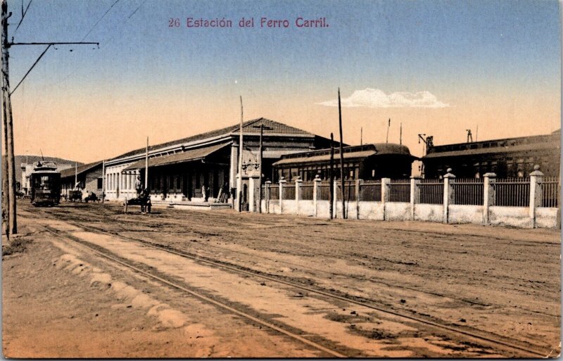 Vtg Estacion del Ferro Carril Railway Station 1910s Old View Postcard